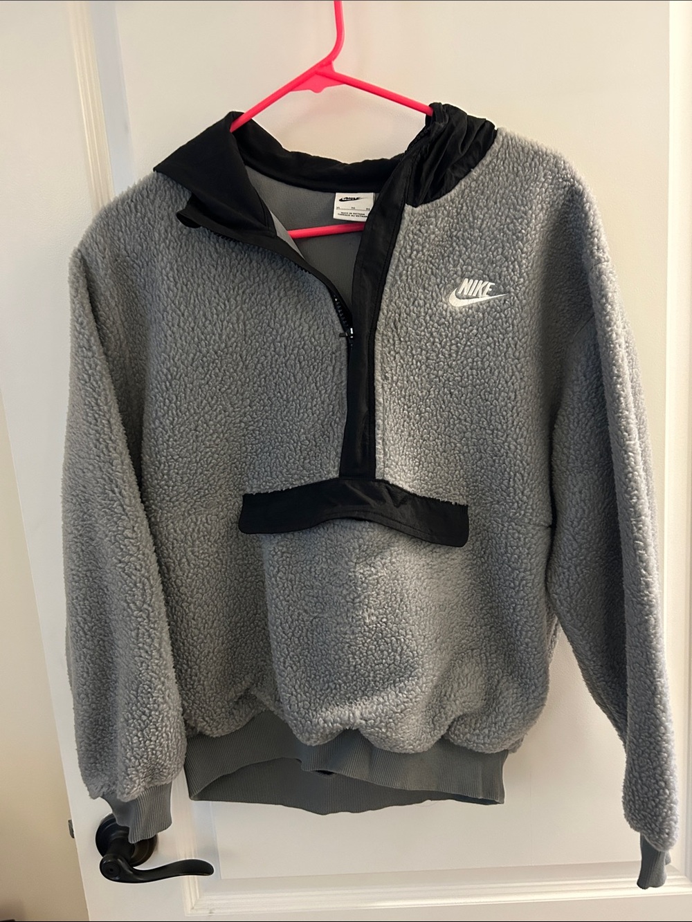 Nike Grey Sherpa Half-Zip Pullover with Black Trim